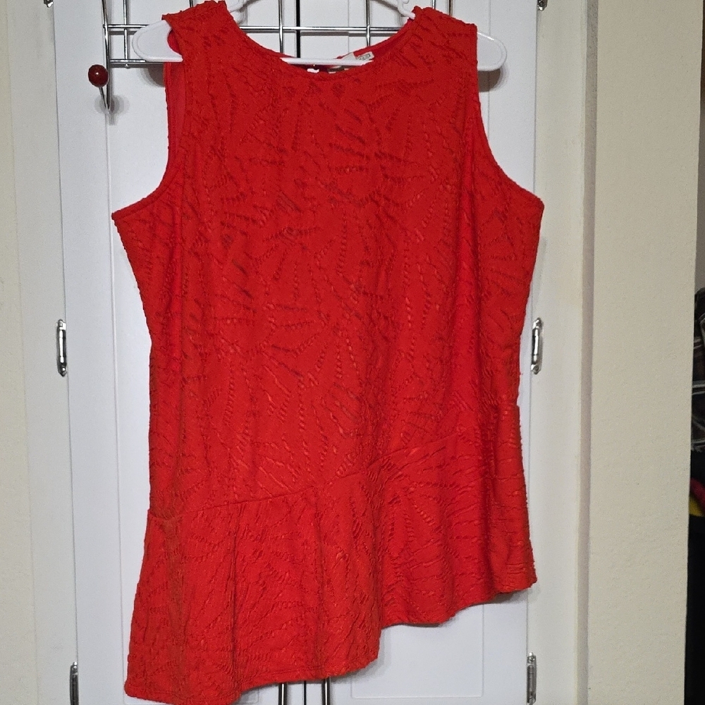 Dana Buchman Asymmetrical Red/Orange Sleeveless Blouse Size XL